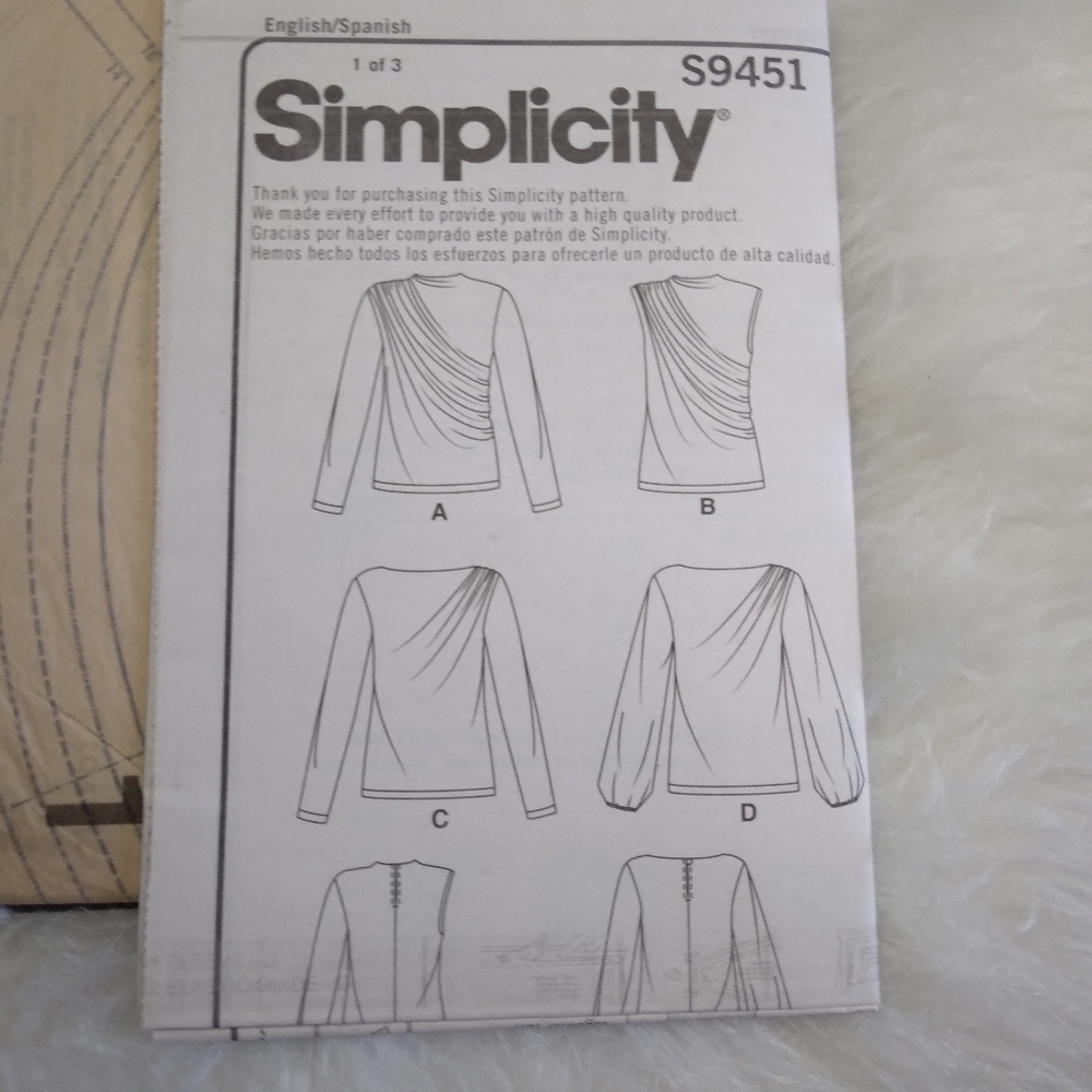 SIMPLICITY S9451 Sz 14-22 Misses Knit Tops W/ Rouching On Side And Shoulder - Picture 4 of 5